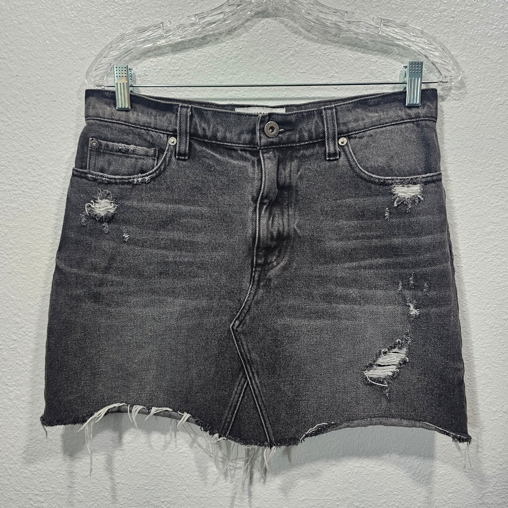 Pistola Distressed Denim Mini Skirt Washed Black Gray Raw Hem 29 P1146RIP-NTR